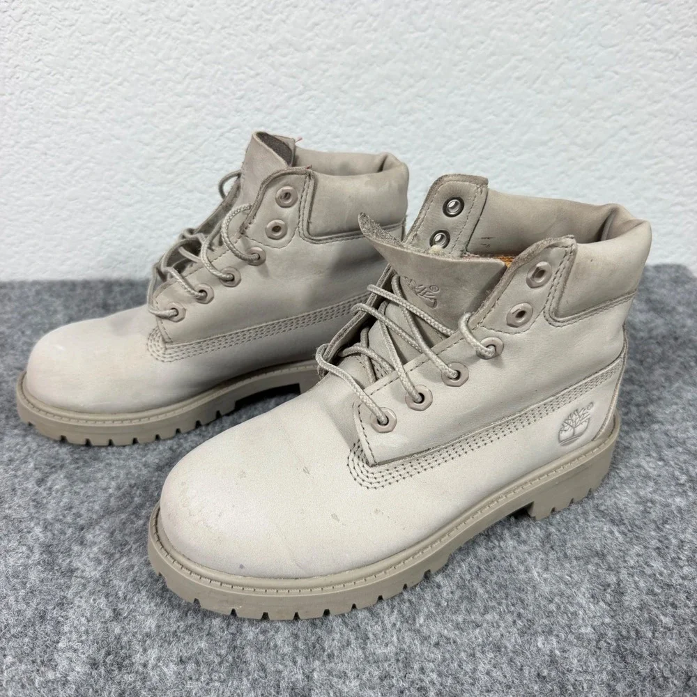 Timberland 6 Inch Premium Boot Kids Size 1 Medium Beige Leather GUC